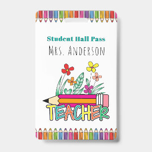 Cute Pencils Student Hall Pass ID Badge