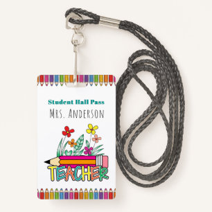 Cute Pencils Student Hall Pass ID Badge