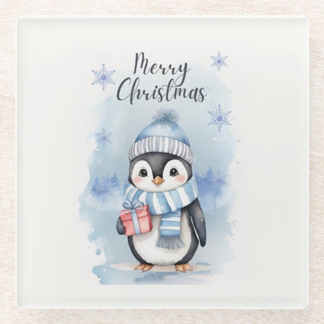 Cute Penguin 2 Glass Coaster (Front)