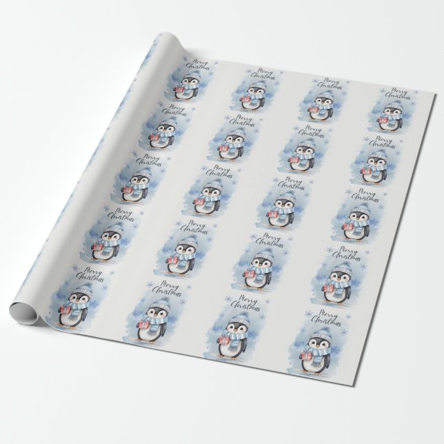 "Cute Penguin 2" Wrapping Paper (Unrolled)