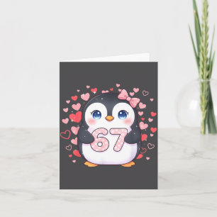 Cute Penguin 67 Six Seven Valentine Hearts 6 7 Mem Card