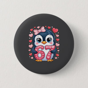 Cute Penguin 67 Six Seven Valentine Hearts 6 7 Mem Cm Round Badge
