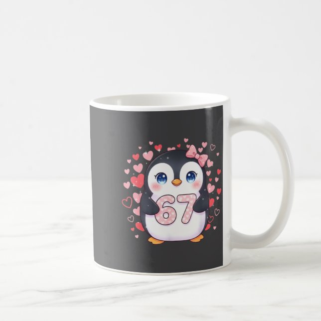 Cute Penguin 67 Six Seven Valentine Hearts 6 7 Mem Coffee Mug (Right)