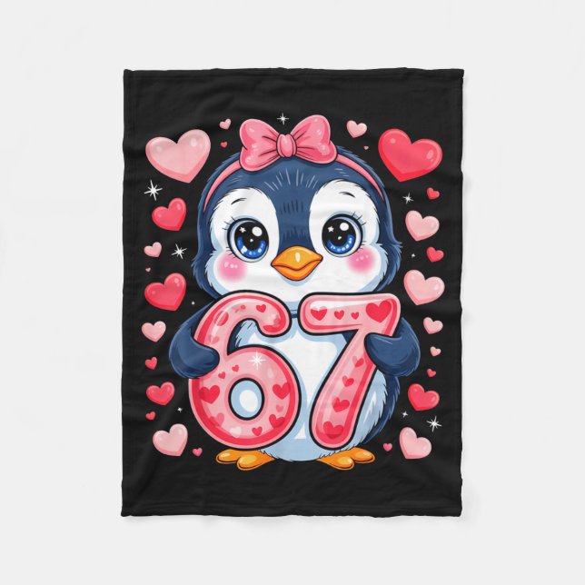 Cute Penguin 67 Six Seven Valentine Hearts 6 7 Mem Fleece Blanket (Front)
