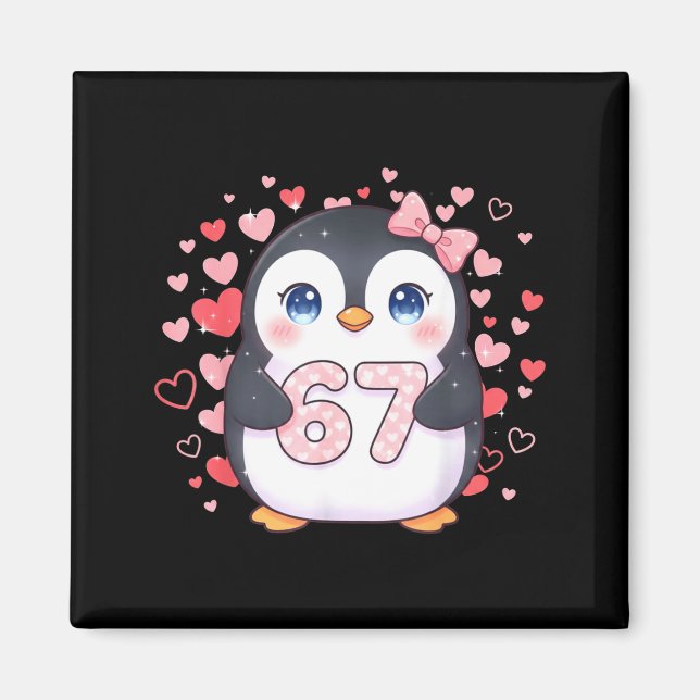 Cute Penguin 67 Six Seven Valentine Hearts 6 7 Mem Magnet (Front)