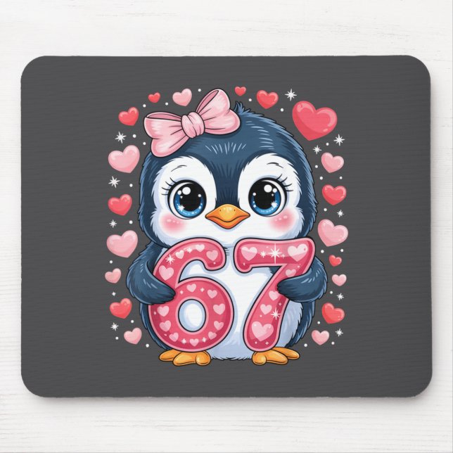 Cute Penguin 67 Six Seven Valentine Hearts 6 7 Mem Mouse Pad (Front)