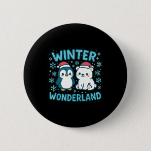 Cute Penguin And Lar Bear Winter Wonderland Christ 6 Cm Round Badge