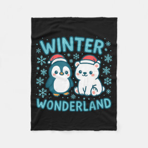 Cute Penguin And Lar Bear Winter Wonderland Christ Fleece Blanket