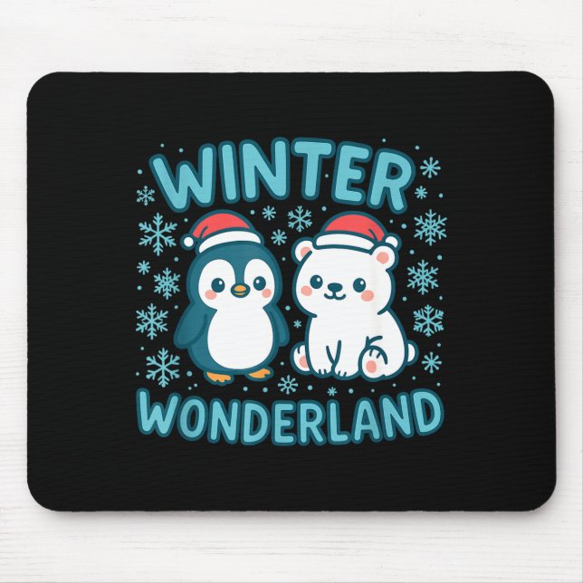 Cute Penguin And Lar Bear Winter Wonderland Christ Mouse Pad (Front)