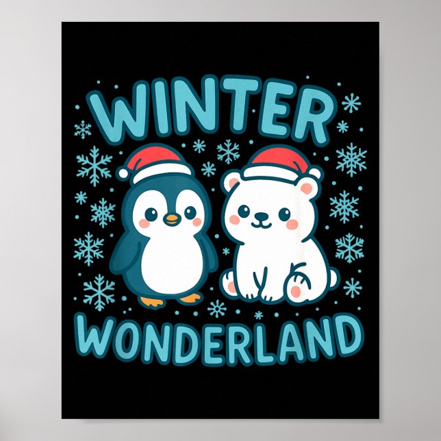 Cute Penguin And Lar Bear Winter Wonderland Christ Poster (Front)