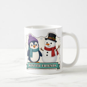 Cute Penguin and Snowman Winter Friends Coffee Mug