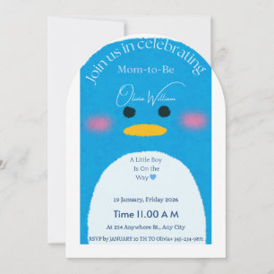 Cute Penguin Baby Boy Shower Invitation Blue Cus