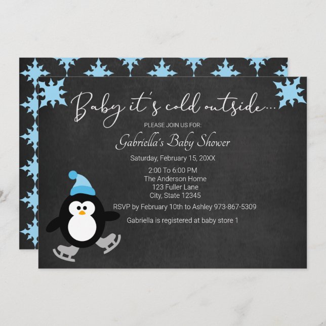 Cute Penguin Baby It's Cold Outside Baby Shower Invitation (Front/Back)
