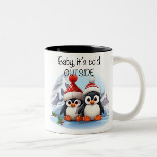 Cute Penguin /Baby It's Cold Outside Two-Tone Coffee Mug