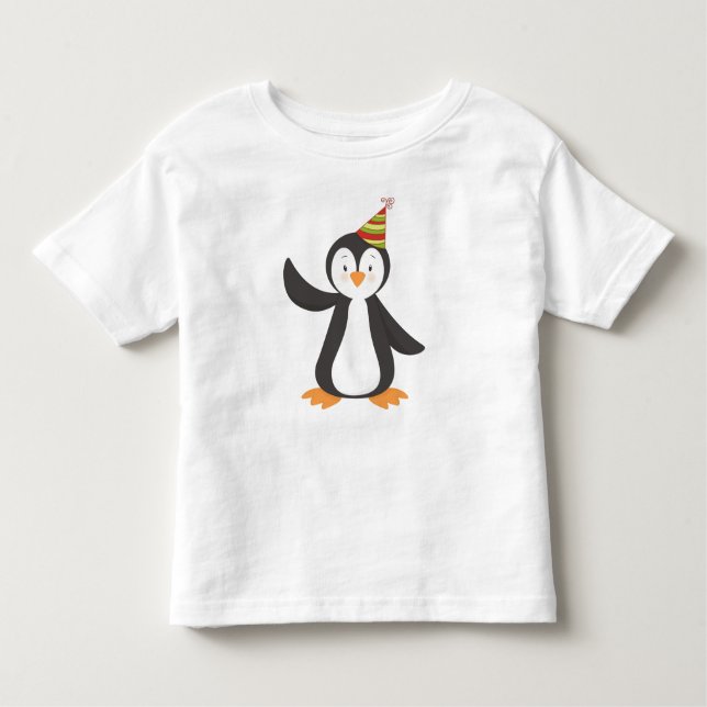 Cute Penguin, Baby Penguin, Penguin With Party Hat Toddler T-Shirt (Front)