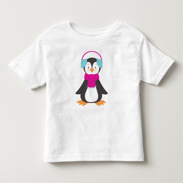 Cute Penguin, Baby Penguin, Penguin With Scarf Toddler T-Shirt (Front)