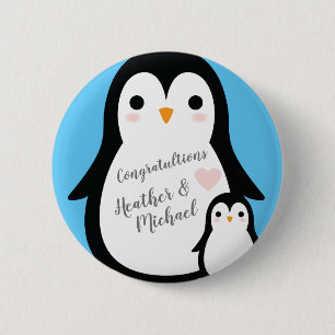 Cute Penguin Baby Shower Blue Boy 6 Cm Round Badge