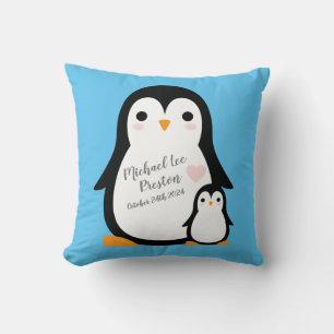 Cute Penguin Baby Shower Blue Boy Cushion
