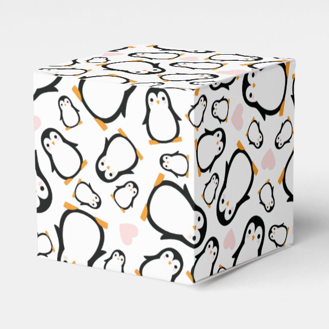 Cute Penguin Baby Shower Blue Boy Favour Box (Front Side)