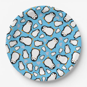 Cute Penguin Baby Shower Blue Boy Paper Plate