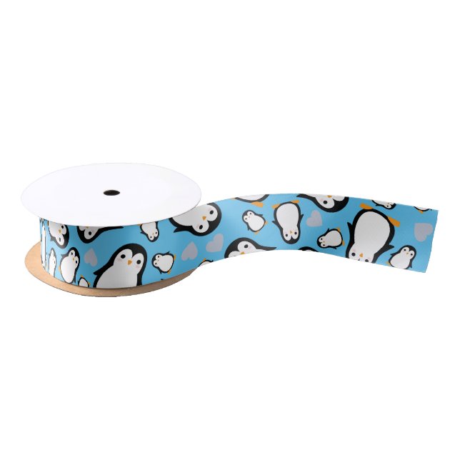 Cute Penguin Baby Shower Blue Boy Satin Ribbon (Spool)