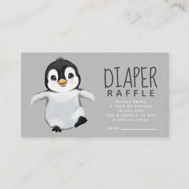 Cute Penguin Baby Shower Diaper Raffle Enclosure Card (Front)