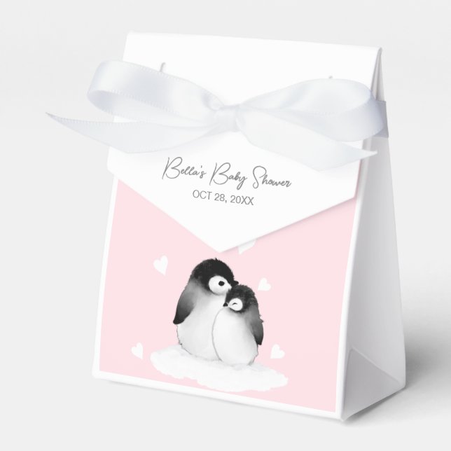 Cute Penguin Baby Shower Favour Box (Front Side)