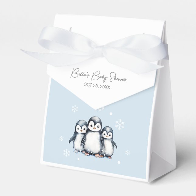 Cute Penguin Baby Shower Favour Box (Front Side)