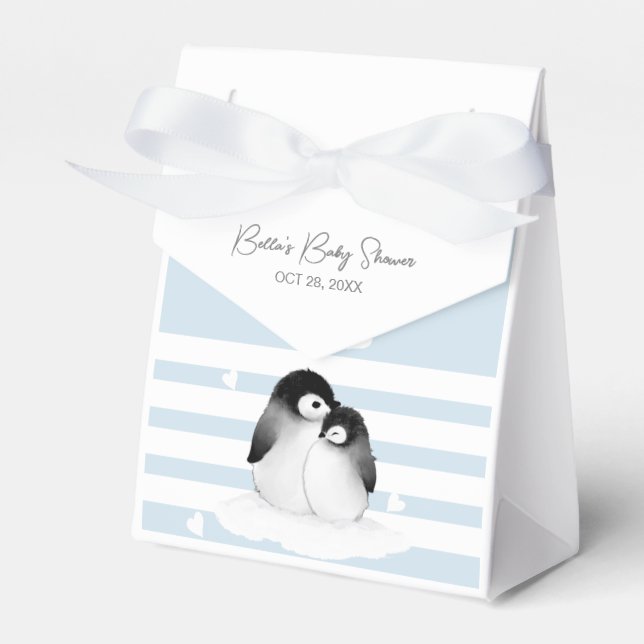 Cute Penguin Baby Shower Favour Box (Front Side)