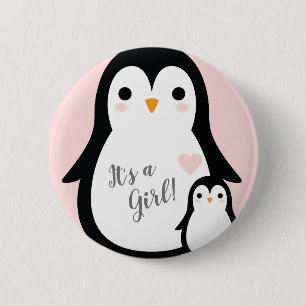 Cute Penguin Baby Shower Pink Girl 6 Cm Round Badge