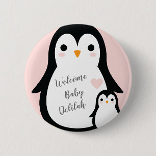 Cute Penguin Baby Shower Pink Girl 6 Cm Round Badge