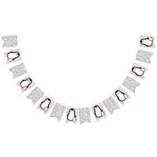 Cute Penguin Baby Shower Pink Girl Bunting