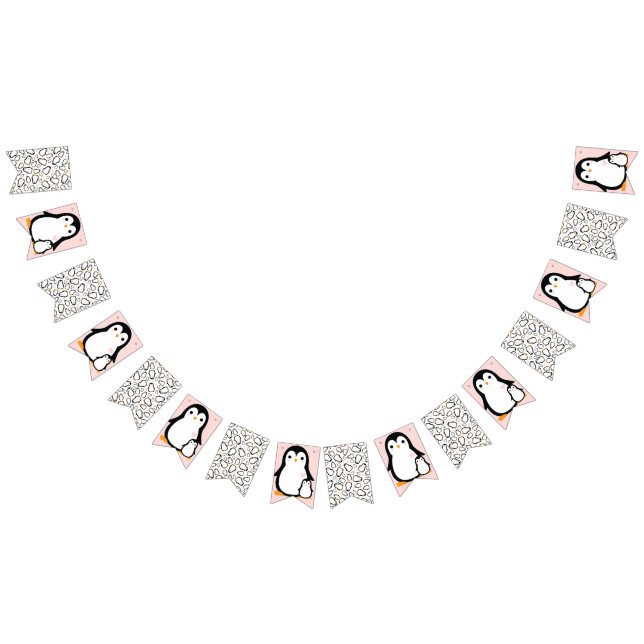 Cute Penguin Baby Shower Pink Girl Bunting (All)