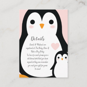 Cute Penguin Baby Shower Pink Girl Enclosure Card