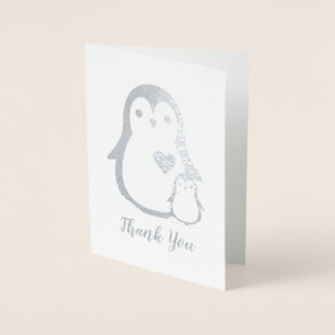Cute Penguin Baby Shower Pink Girl Foil Card