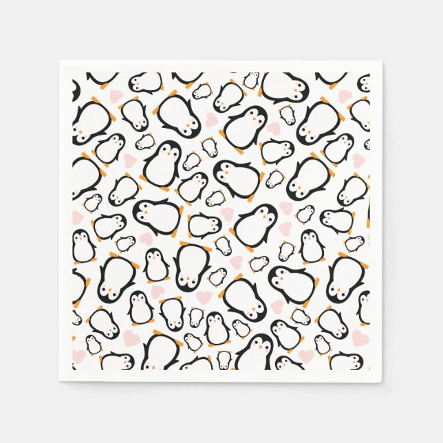 Cute Penguin Baby Shower Pink Girl Napkin (Front)