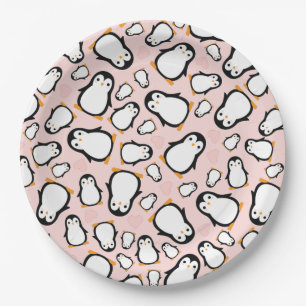 Cute Penguin Baby Shower Pink Girl Paper Plate
