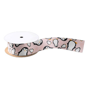 Cute Penguin Baby Shower Pink Girl Satin Ribbon