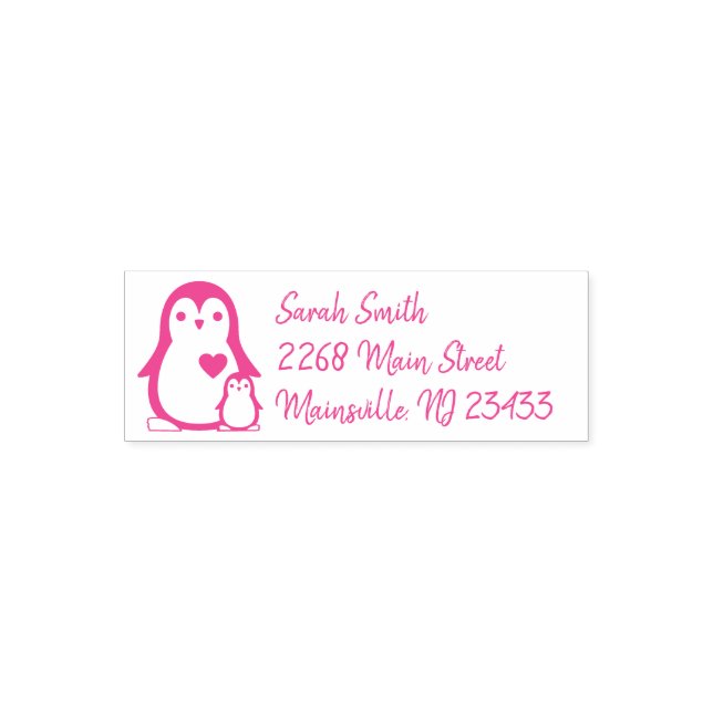 Cute Penguin Baby Shower Pink Girl Self-inking Stamp (Design)