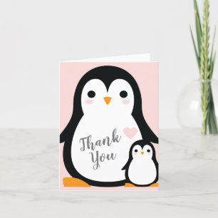 Cute Penguin Baby Shower Pink Girl Thank You Card