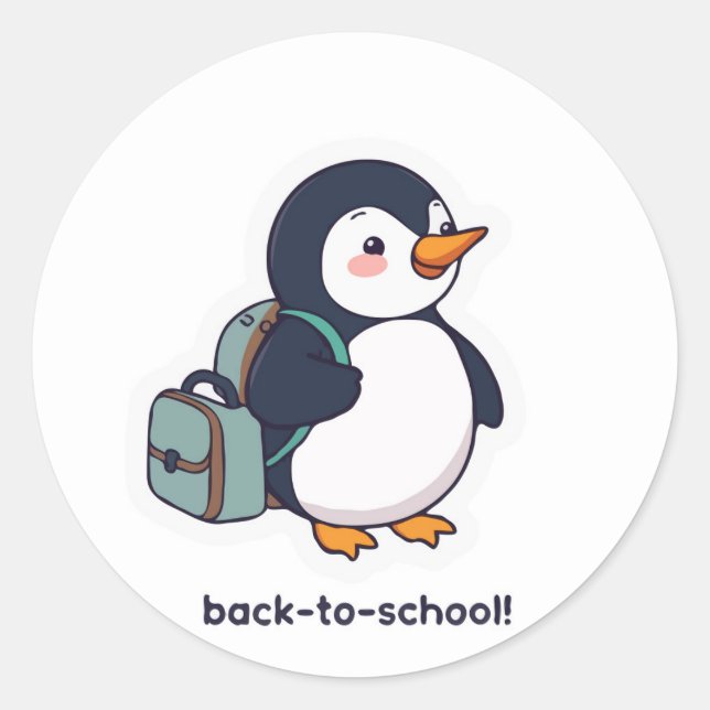 Cute Penguin Backpack - Back-to-School Adventure Classic Round Sticker (Front)