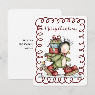 Cute Penguin Backpacking A Load of Christmas Gifts Holiday Card