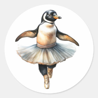 Cute penguin ballerina dancing ballet classic round sticker