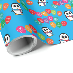 Cute Penguin & Balloons Birthday Wrapping Paper