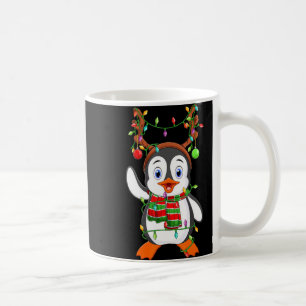 Cute Penguin Bird Xmas Lights Reindeer Hat Penguin Coffee Mug