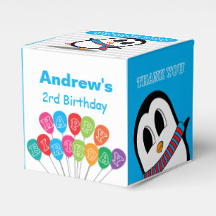 Cute Penguin Birthday Favour Box 2" x 2"