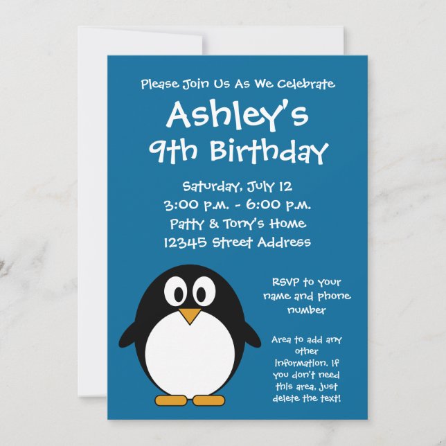 Cute Penguin Birthday Party Invitation (Front)