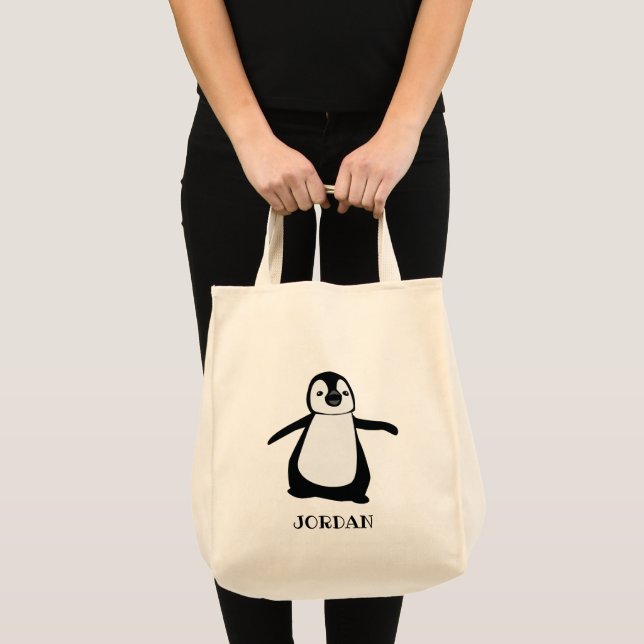 Cute Penguin Black white Personalised Tote Bag (Front (Product))