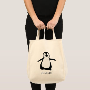 Cute Penguin Black white Personalized Tote Bag
