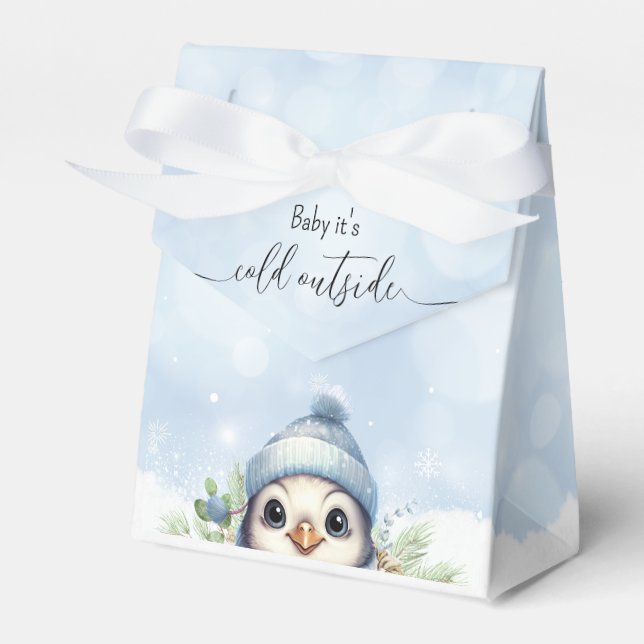 Cute Penguin Blue Boy Baby Shower Favour Box (Front Side)